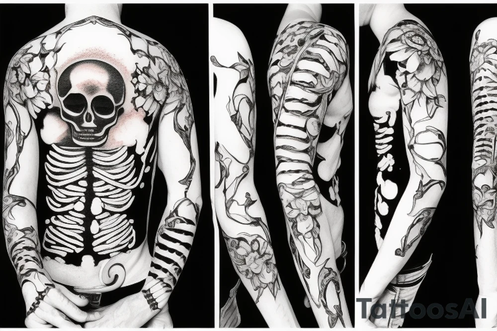 Clothed skeleton playing guitar tattoo idea