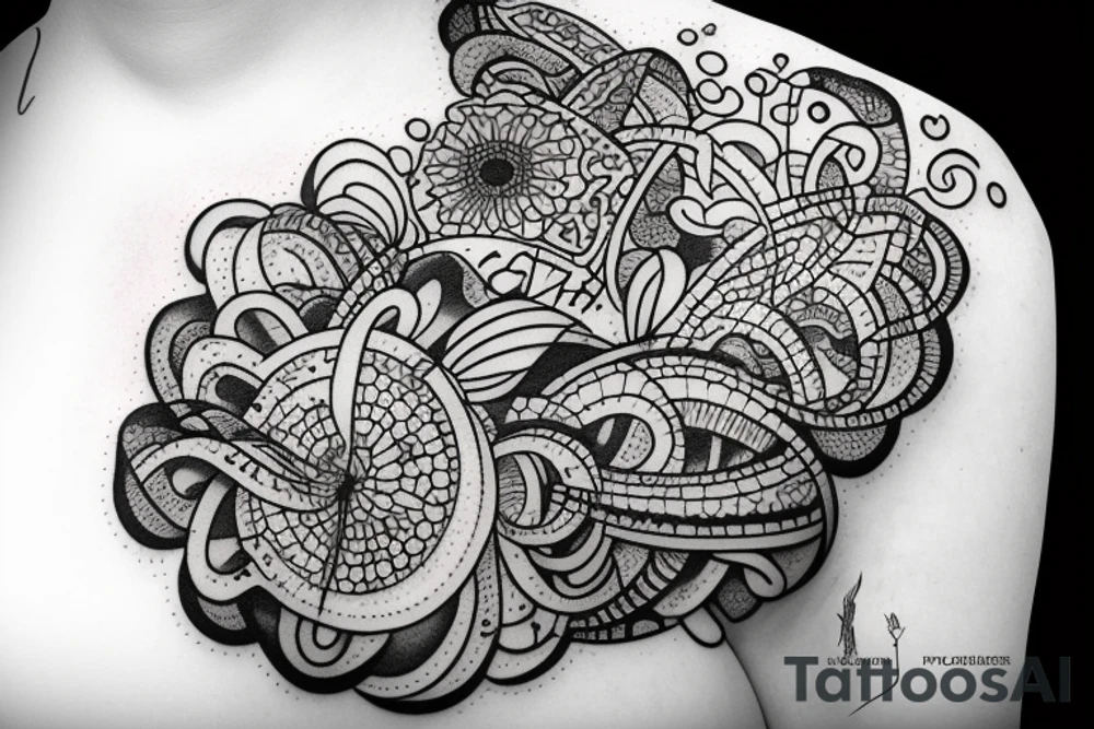 strong woman surrounded by technology and nature tattoo idea