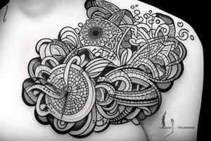 strong woman surrounded by technology and nature tattoo idea