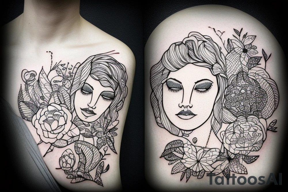 strong woman surrounded by technology and nature tattoo idea