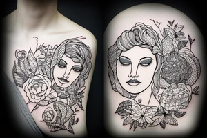 strong woman surrounded by technology and nature tattoo idea