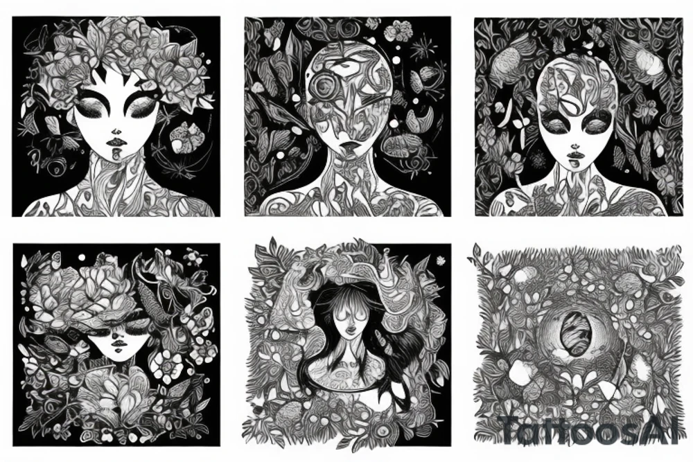 strong woman surrounded by technology and nature tattoo idea