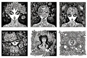strong woman surrounded by technology and nature tattoo idea