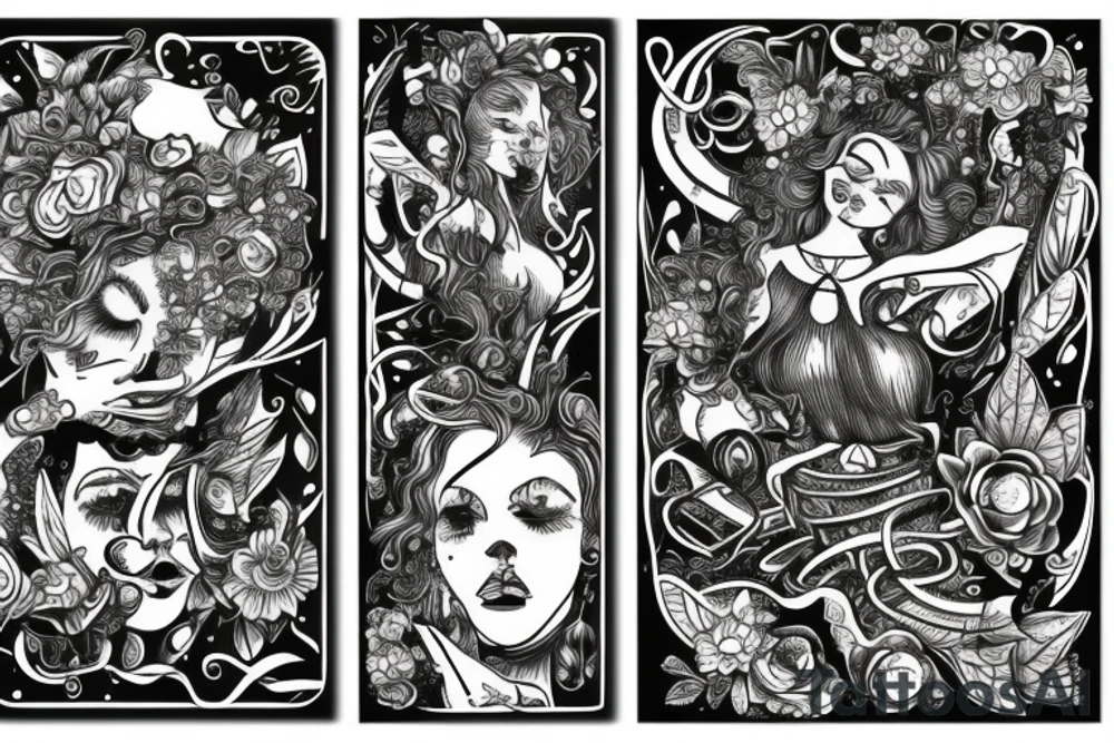 strong woman surrounded by technology and nature tattoo idea