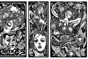 strong woman surrounded by technology and nature tattoo idea