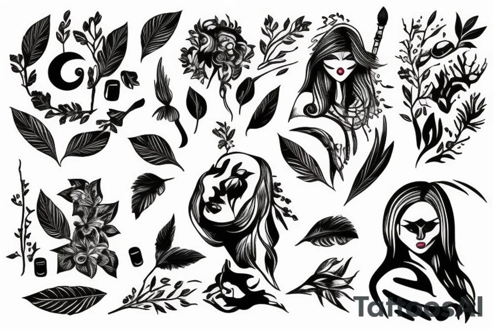 strong woman surrounded by technology and nature tattoo idea