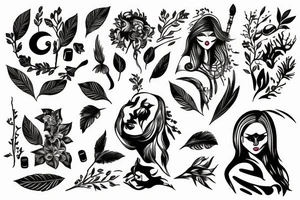 strong woman surrounded by technology and nature tattoo idea