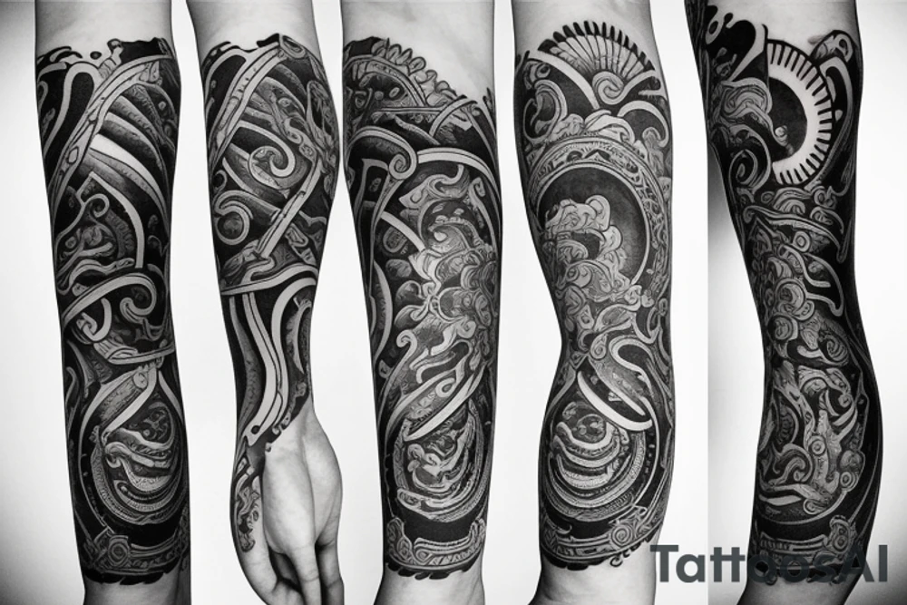 The words of the eightfold path spiralling around forearm tattoo idea