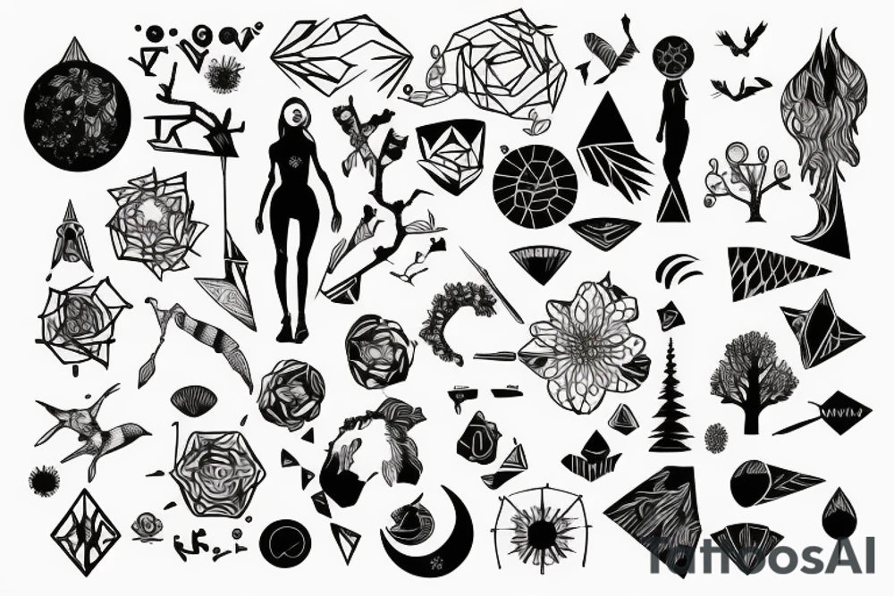 strong woman surrounded by technology and nature tattoo idea