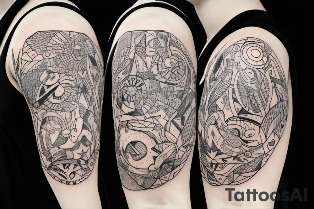 strong woman surrounded by technology and nature tattoo idea
