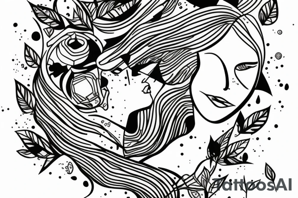 strong woman surrounded by technology and nature tattoo idea