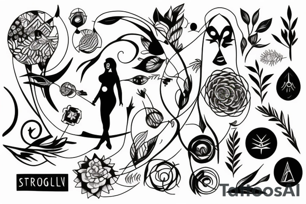 strong woman surrounded by technology and nature tattoo idea