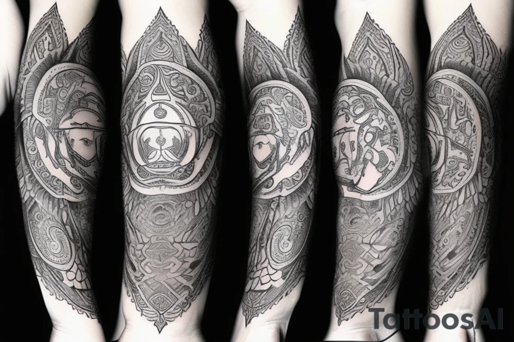 The words of the eightfold path spiralling around forearm tattoo idea