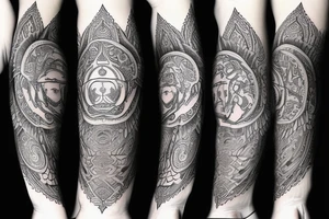 The words of the eightfold path spiralling around forearm tattoo idea