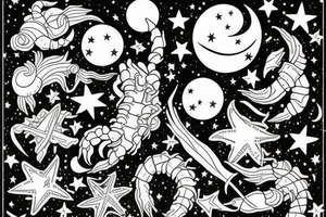 scorpio constellation inside scorpion amongst stars and moon tattoo idea