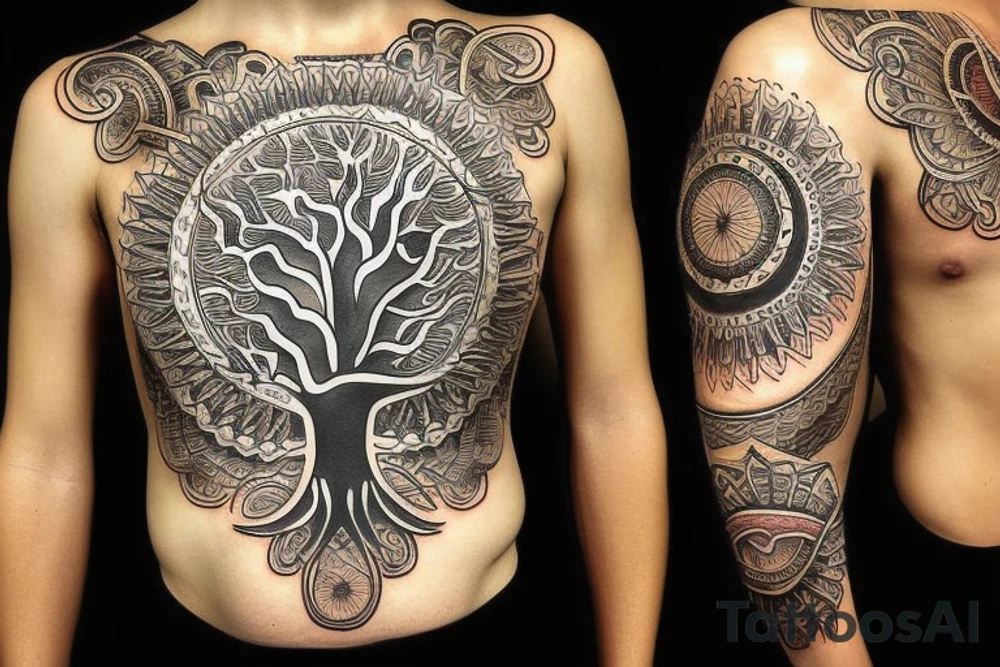 Sun under tree of life tattoo idea
