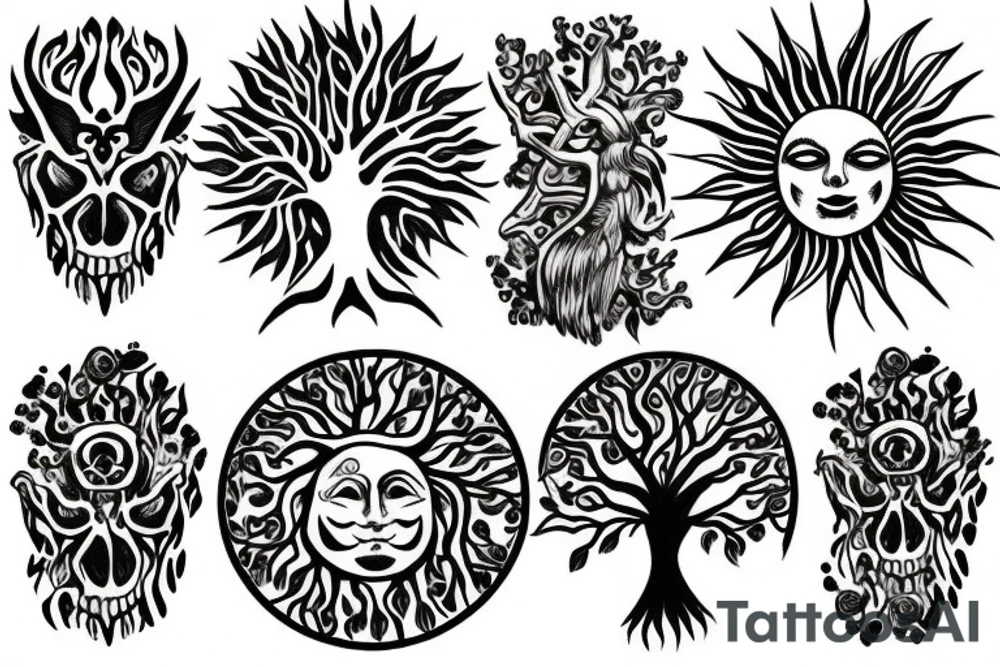 Sun under tree of life tattoo idea