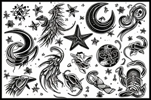 scorpio constellation 
amongst stars and moon tattoo idea