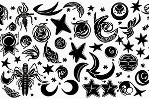 scorpio constellation 
amongst stars and moon tattoo idea
