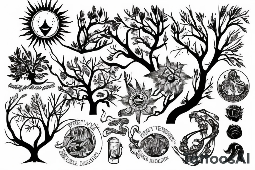Sun under tree of knowledge tattoo idea