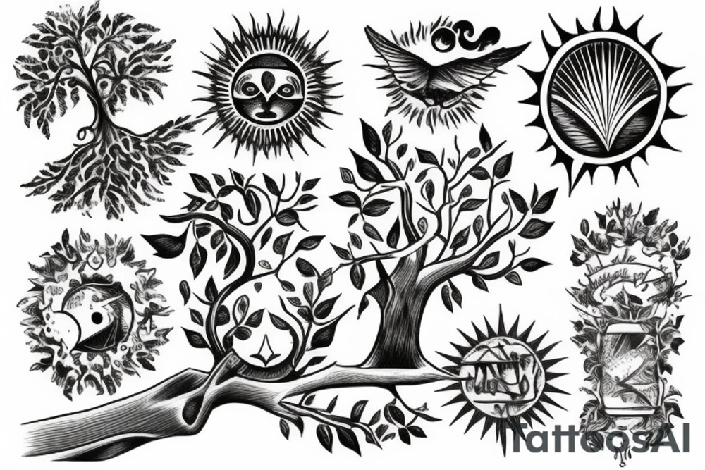 Sun under tree of knowledge tattoo idea
