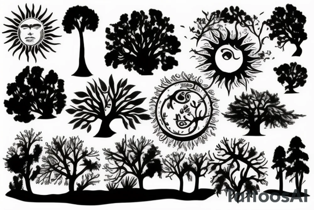 Sun under tree tattoo idea