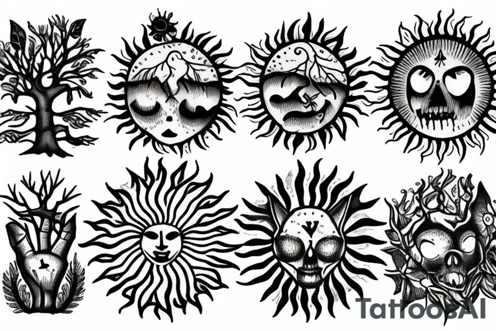 Sun captured under tree tattoo idea