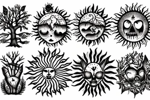 Sun captured under tree tattoo idea
