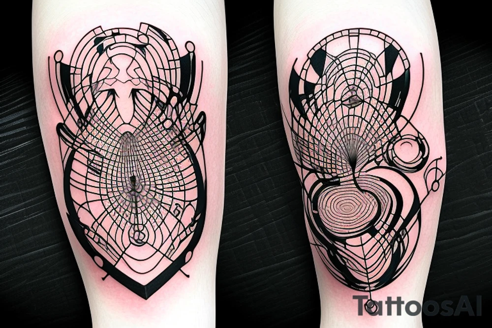 strong woman surrounded by technology and nature tattoo idea