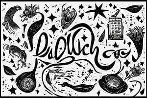 latin inspired, quotation "non ducor, duco" in type writer font surrounded by stars, a mouse and lilies tattoo idea
