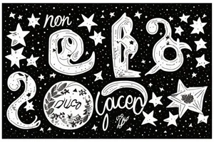 quotation "non ducor, duco" in type writer font surrounded by stars, a mouse and lilies tattoo idea