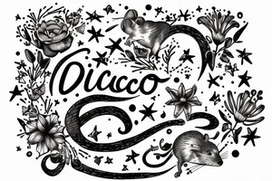 quotation "non ducor, duco" in type writer font surrounded by stars, a mouse and lilies tattoo idea