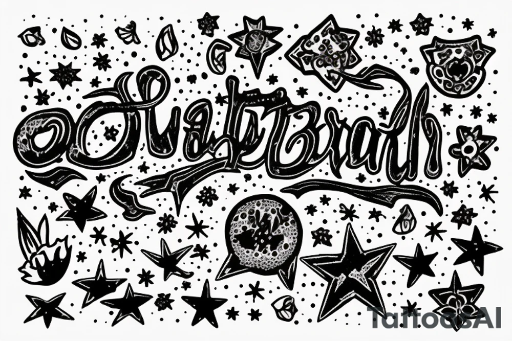 quotation "non ducor, duco" in type writer font surrounded by stars, a mouse and lilies tattoo idea