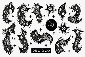quotation "non ducor, duco" in type writer font surrounded by stars and lilies tattoo idea