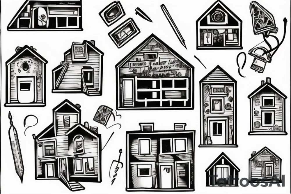 A small house with a party going on inside tattoo idea