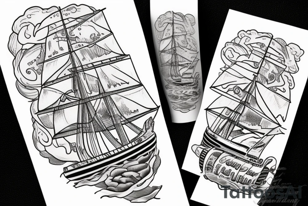 Traditional old school clipper ship R.I.P. Mom tattoo idea
