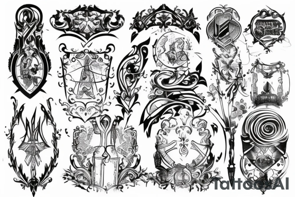 graffiti style medieval line markings tattoo idea