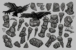 Thors hammer in rocks with odins ravens tattoo idea