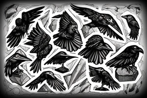 Thors hammer on rocks with odins ravens tattoo idea