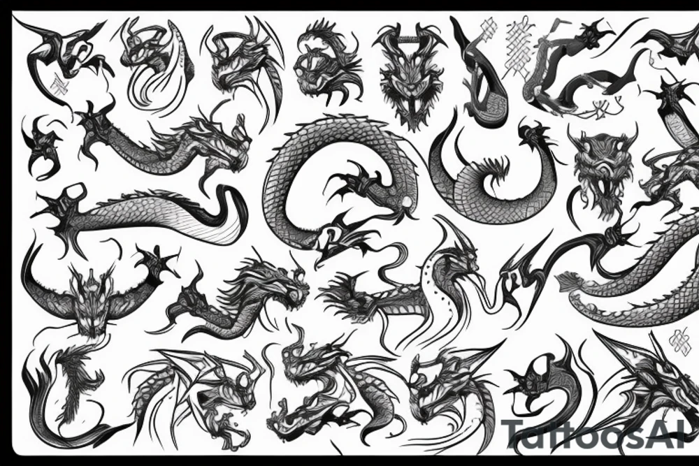 Low-poly pattern with dragon and topographic map tattoo idea
