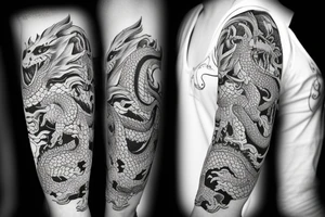 Left arm sleeve featuring a dragon in a sketched design tattoo idea