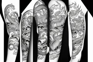Left arm sleeve featuring a dragon in a sketched design tattoo idea