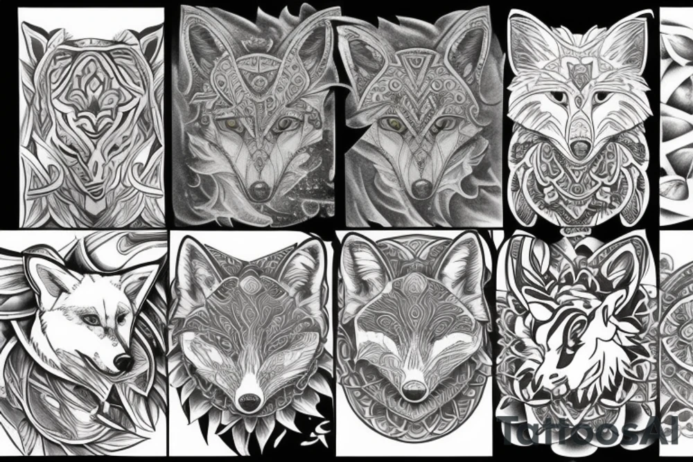 white wolf, fox, lotus, wings tattoo idea