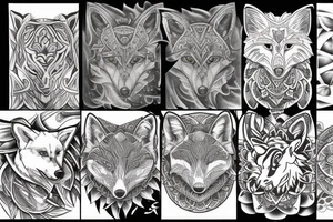 white wolf, fox, lotus, wings tattoo idea