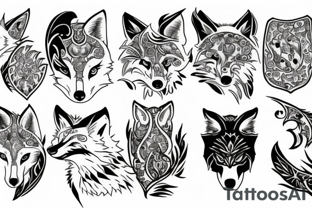 white wolf, fox, lotus, wings tattoo idea