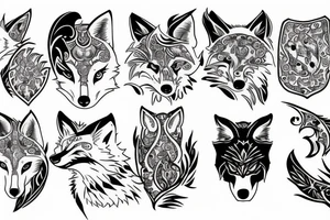 white wolf, fox, lotus, wings tattoo idea