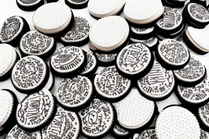 a small stack of oreo cookies sitting next to an old tennis ball tattoo idea