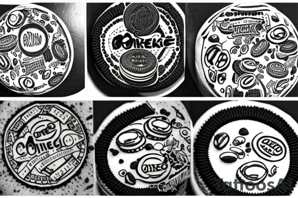a small stack of oreo cookies sitting next to an old tennis ball tattoo idea