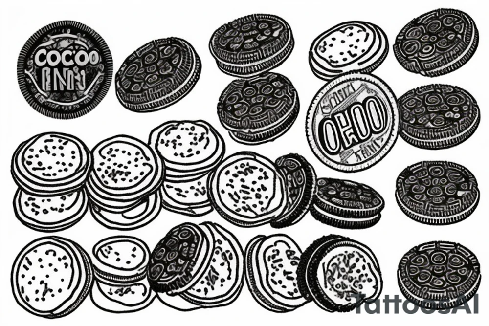 a small stack of oreo cookies sitting next to an old tennis ball tattoo idea