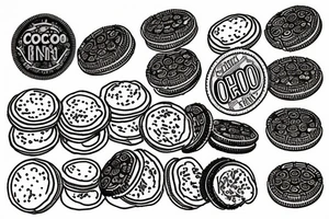 a small stack of oreo cookies sitting next to an old tennis ball tattoo idea
